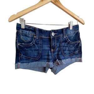 Amethyst Jeans Women‎ Blue Denim Cuffed Distressed Jean Shorts Size 5